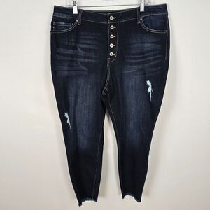 KanCan Jeans Women's 3XL Cut Off Distressed Buttonfly Skinny High Rise Dark Wash